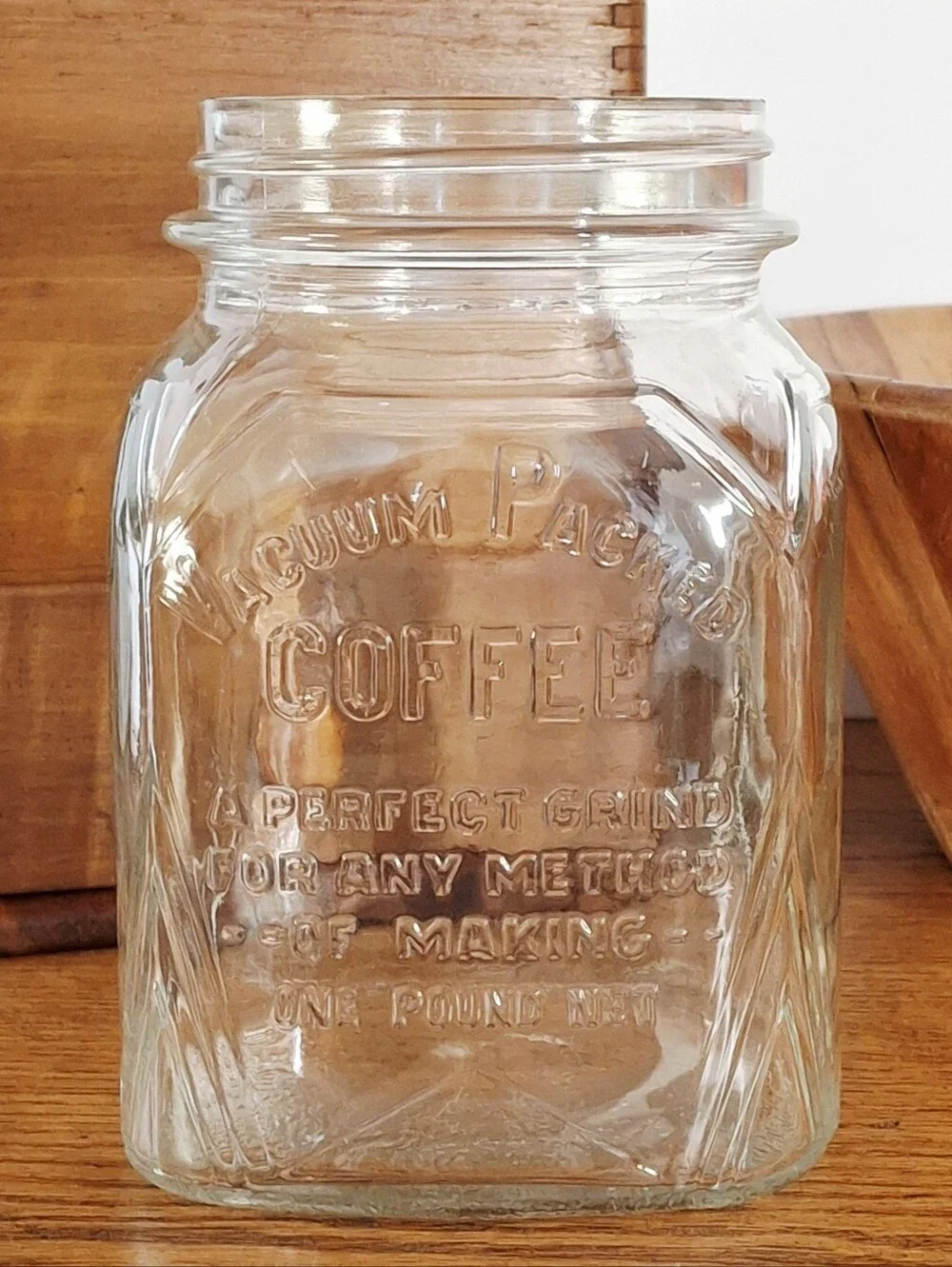 Vintage Owens Illinois Glass Coffee Jar Embossed 1935 Coffee Bar Kitchen Decor